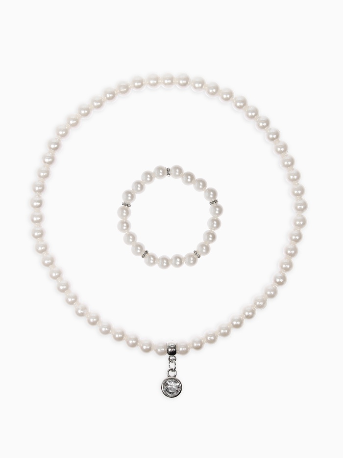 Набор детский «Выбражулька» 2 предмета: бусы, браслет d=6 см жемчуг, белый в серебре - Фото 1