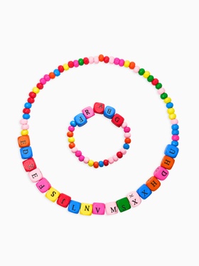 Набор детский «Выбражулька» 2 предмета: бусы, браслет d=6 см алфавит, дерево, разноцветный (комплект 2 шт)