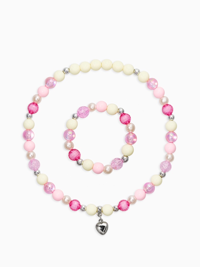 Набор детский «Выбражулька» 2 предмета: бусы, браслет d=6 см сердце, фиолетовый в серебре - Фото 1