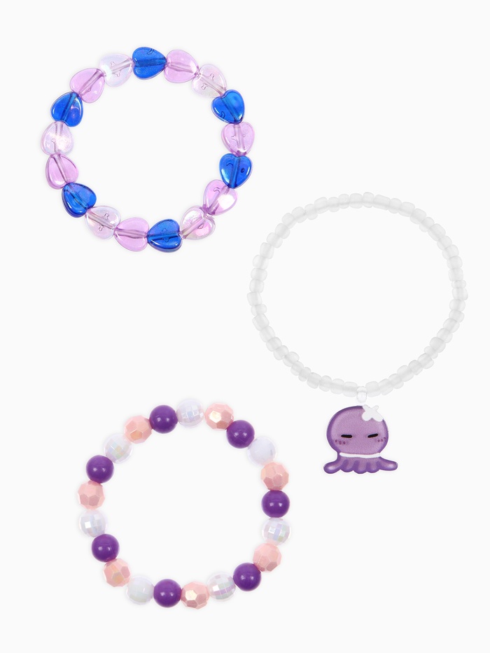 Набор браслетов детских «Выбражулька. Осьминог и бусины», 3 шт. сиреневый, фиолетовый