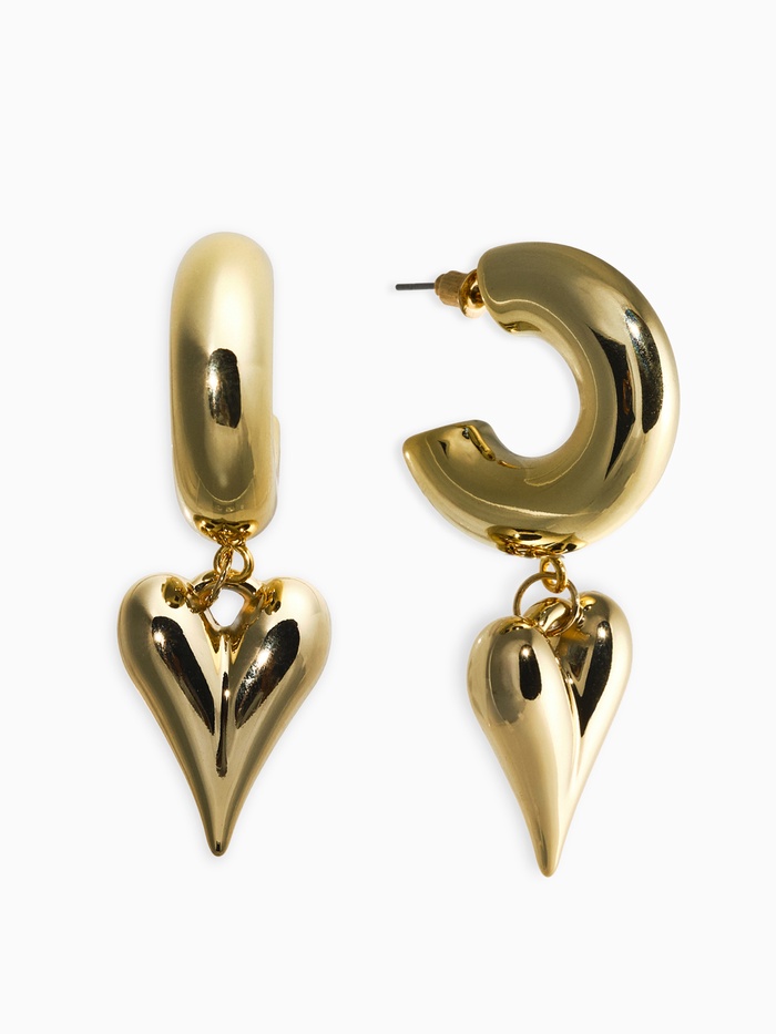 Серьги кольца с подвеской «Сердечки», d=2.5 см, цвет золото