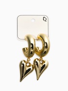 Серьги кольца с подвеской «Сердечки», d=2.5 см, цвет золото - фото 68178692