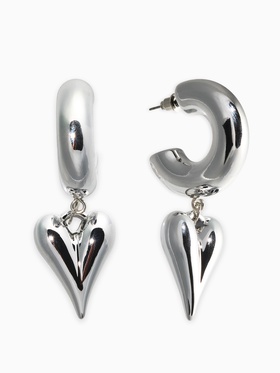 Серьги кольца с подвеской «Сердечки», d=2.5 см, цвет серебро