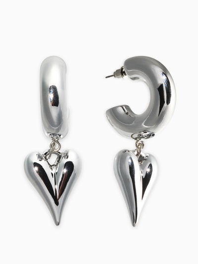 Серьги кольца с подвеской «Сердечки», d=2.5 см, цвет серебро