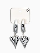 Серьги кольца с подвеской «Сердечки», d=2.5 см, цвет серебро - фото 68178695