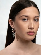 Серьги кольца с подвеской «Сердечки», d=2.5 см, цвет серебро - Фото 4