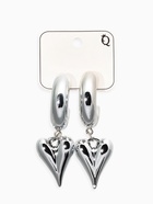 Серьги кольца с подвеской «Сердечки», d=2.5 см, цвет серебро - Фото 5