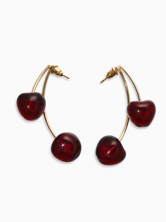 Серьги двойные «Черешня», бордовые в золоте