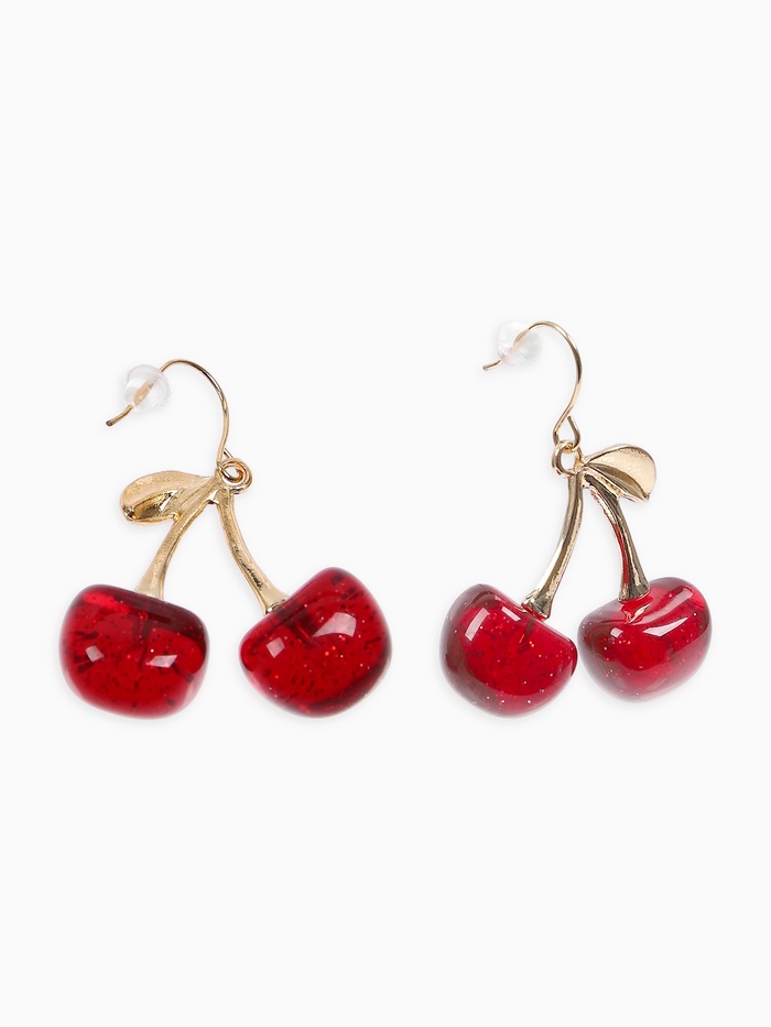 Серьги «Вишенка», бордовые в золоте