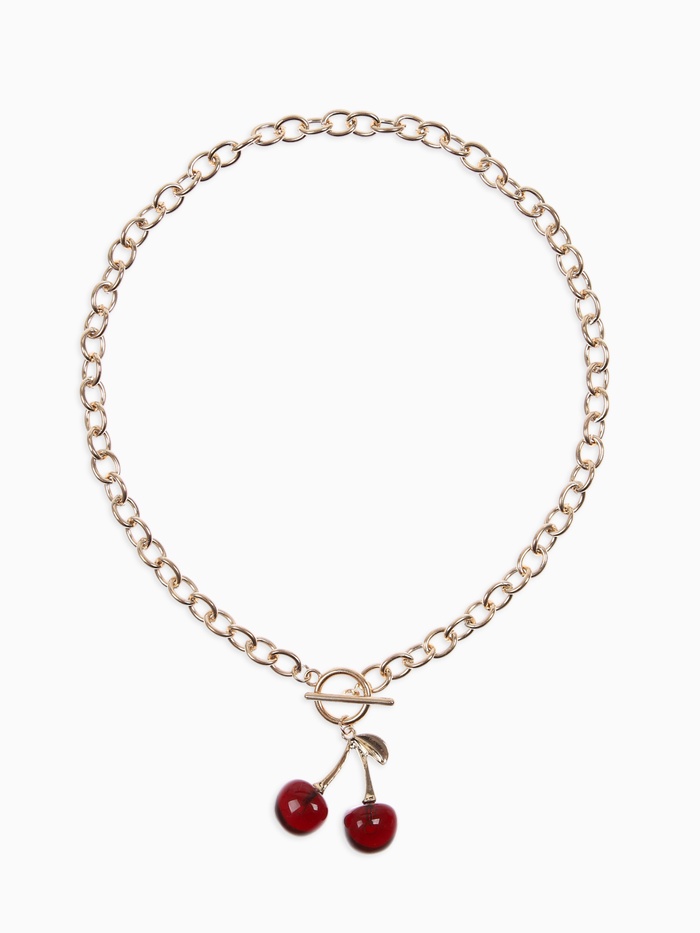 Кулон-цепь крупная «Вишня», красный в золоте 40 см