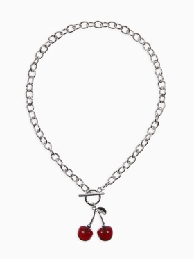 Кулон-цепь крупная «Вишня», красный в серебре 40 см