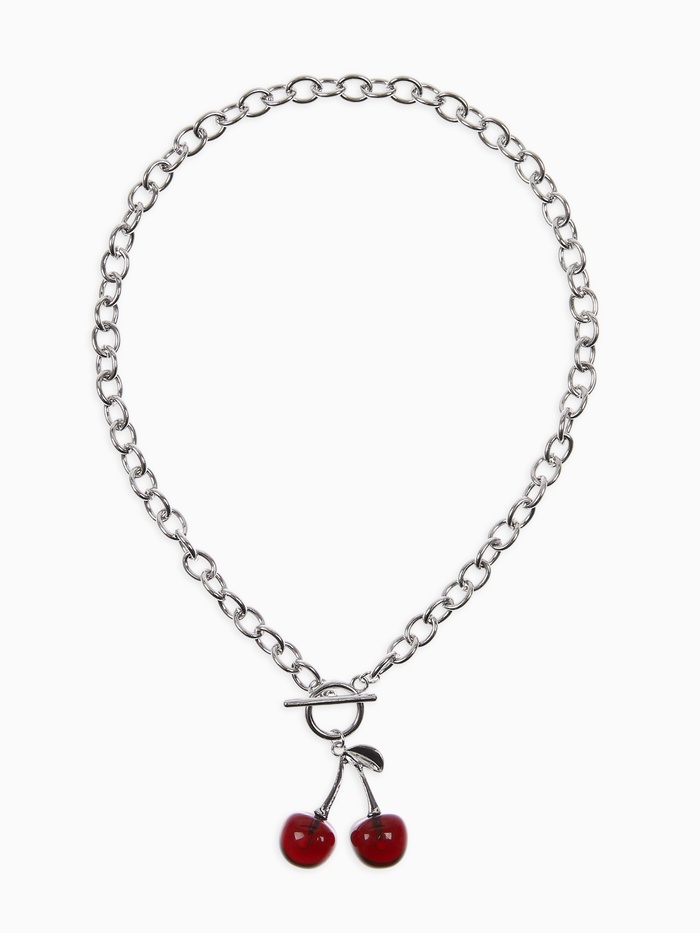 Кулон-цепь крупная «Вишня», красный в серебре 40 см