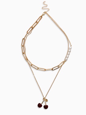 Кулон на цепочке 2 яруса «Вишня», 40 и 50 см, бордовый в золоте