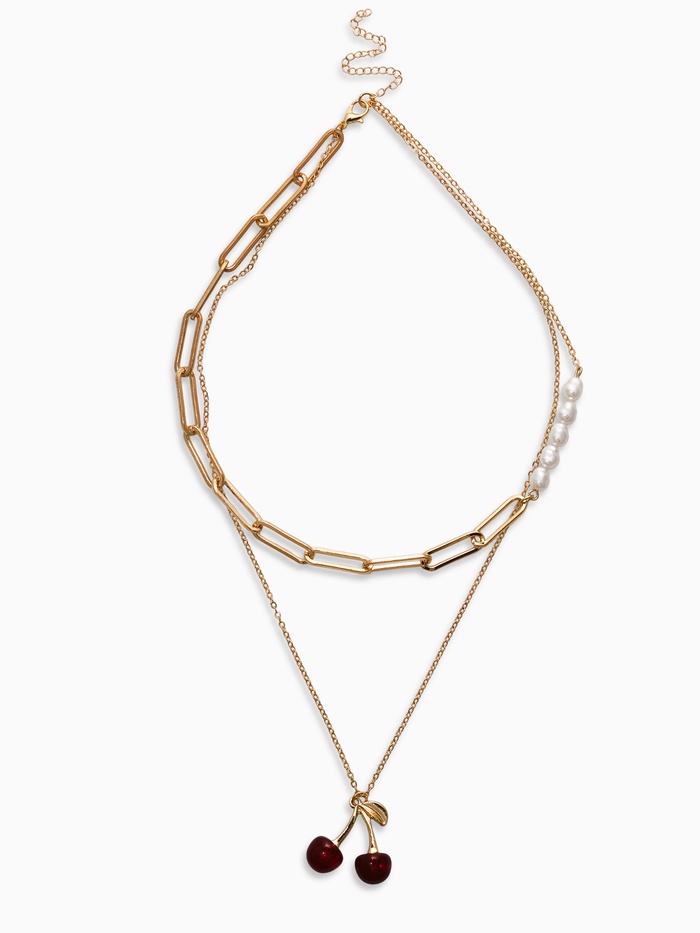 Кулон на цепочке 2 яруса «Вишня», 40 и 50 см, бордовый в золоте - Фото 1