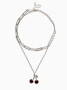 Кулон на цепочке 2 яруса «Вишня», 40 и 50 см, бордовый в серебре