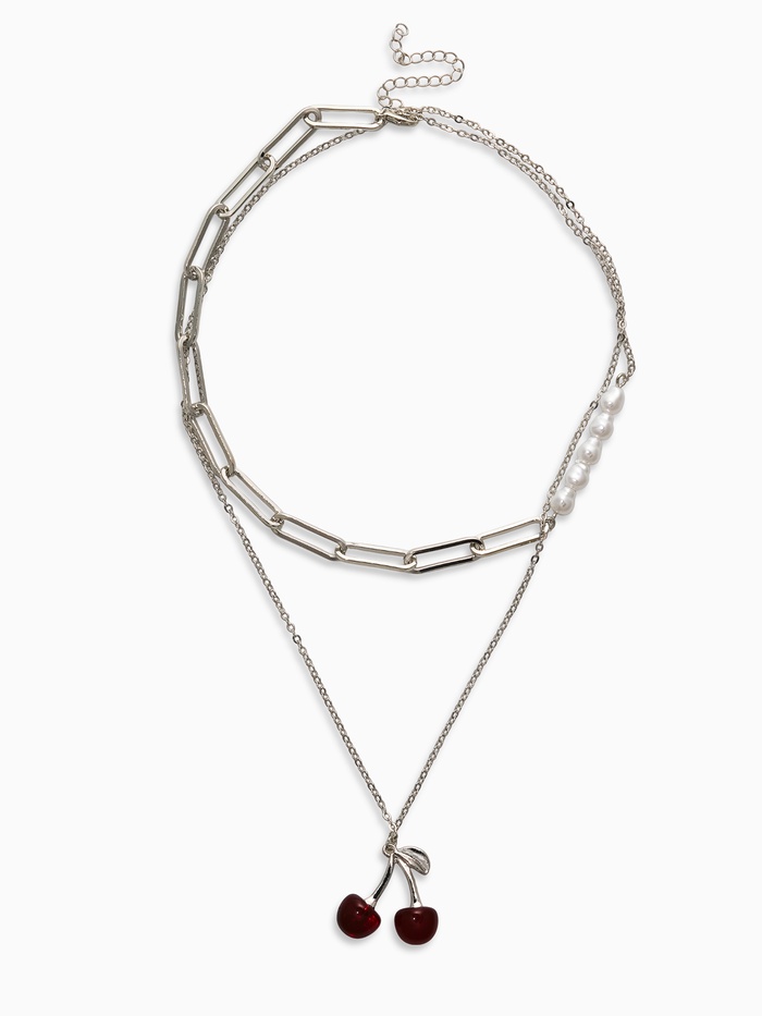 Кулон на цепочке 2 яруса «Вишня», 40 и 50 см, бордовый в серебре - Фото 1
