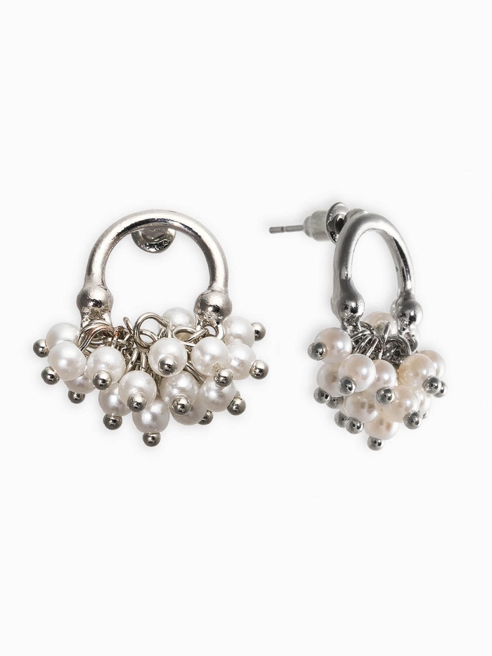 Серьги «Жемчужный виноград», белые в серебре