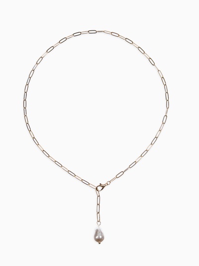 Цепь с подвеской «Жемчужина», вытянутое звено, L=45 см, белая в золоте