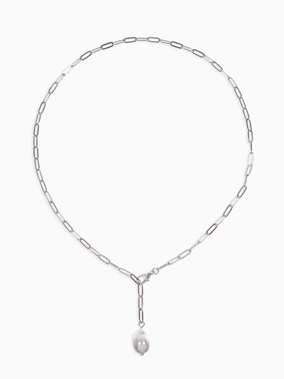 Цепь с подвеской «Жемчужина», вытянутое звено, L=45 см, белая в серебре