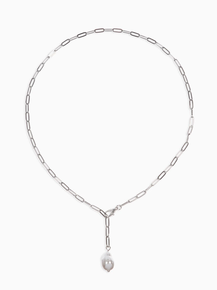 Цепь с подвеской «Жемчужина», вытянутое звено, L=45 см, белая в серебре - Фото 1