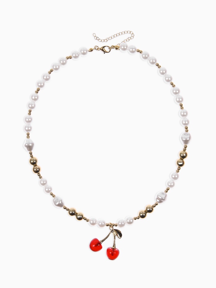 Колье на жемчужных бусах «Вишня», L=50 см, белый в золоте