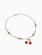 Кулон на жемчужных бусах «Вишня», белый в золоте - фото 68178845