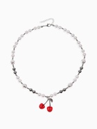 Кулон на жемчужных бусах «Вишня», белый в серебре - фото 68178849