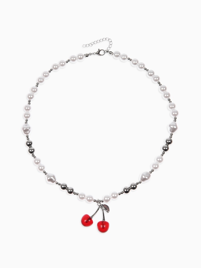Колье на жемчужных бусах «Вишня», L=50 см, белый в серебре
