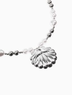 Кулон на жемчужных бусах «Ракушка», белый в серебре - фото 68178866