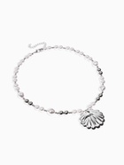 Кулон на жемчужных бусах «Ракушка», белый в серебре - фото 68178869