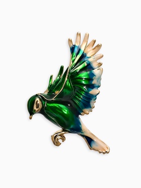 Брошь «Экзотическая птичка», зелёно-голубая в золоте