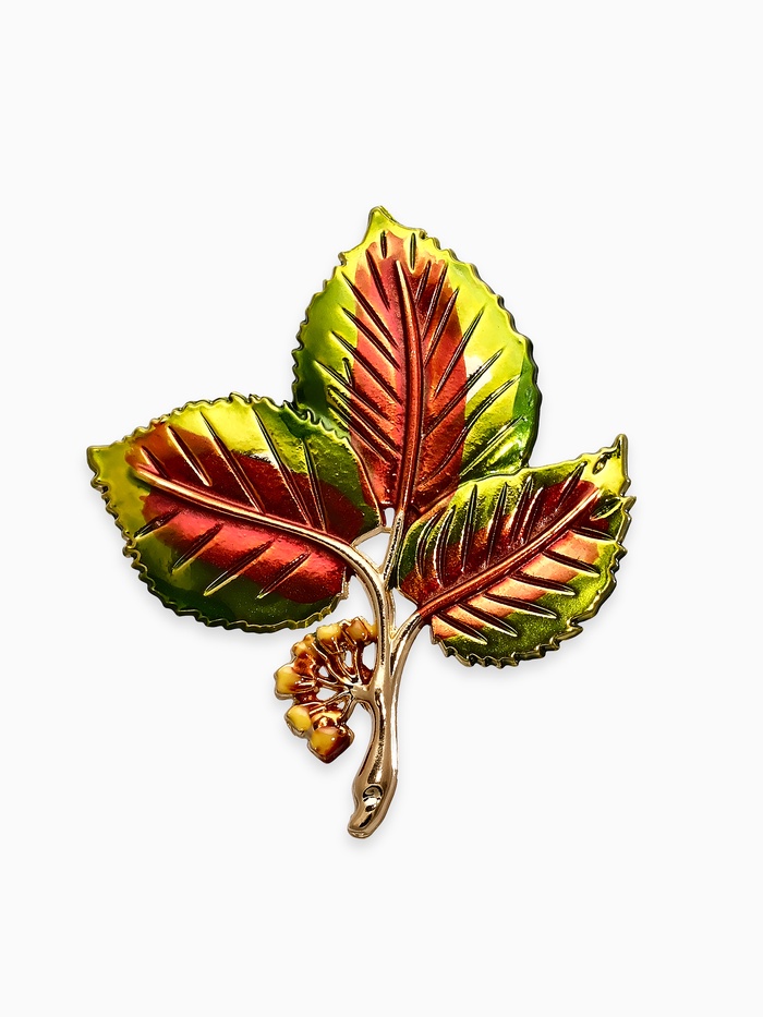 Брошь «Листья Ясеня», зелёно-коричневая в золоте - Фото 1