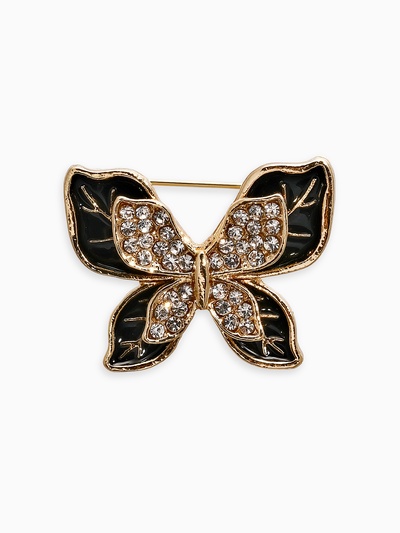 Брошь маленькая «Бабочка», чёрная в золоте