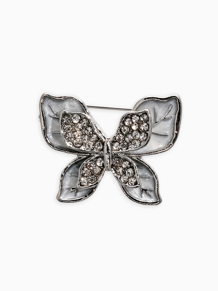 Брошь маленькая перламутровая «Бабочка», белая в серебре - Фото 1