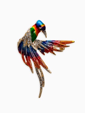 Брошь «Птица попугай», цветная в золоте