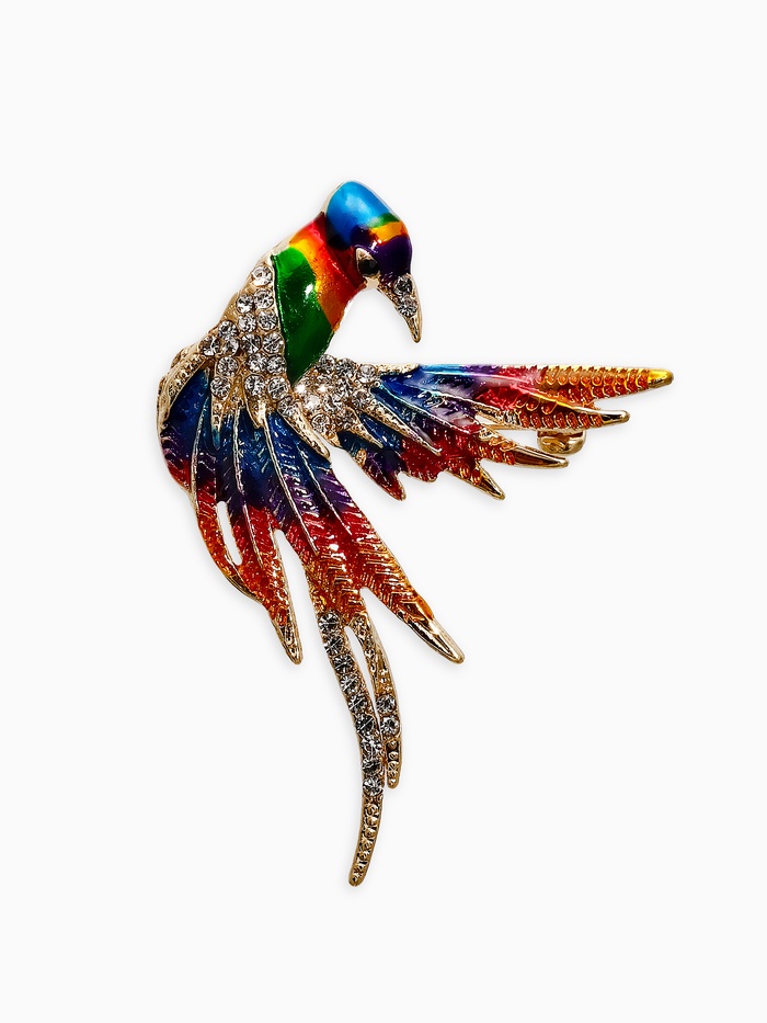 Брошь «Птица попугай», цветная в золоте - Фото 1