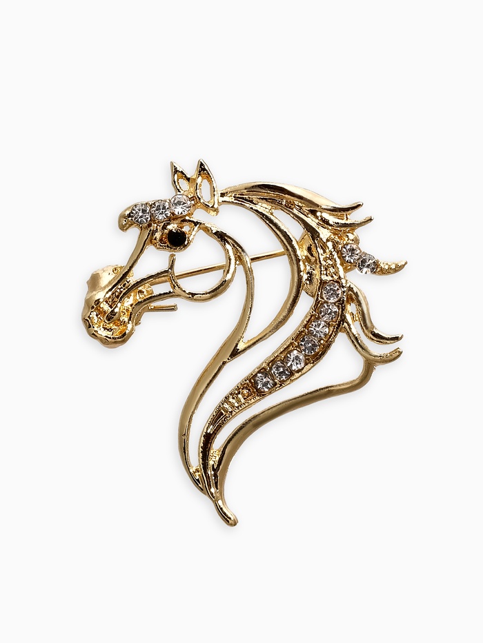 Брошь со стразами «Лошадь», белая в золоте