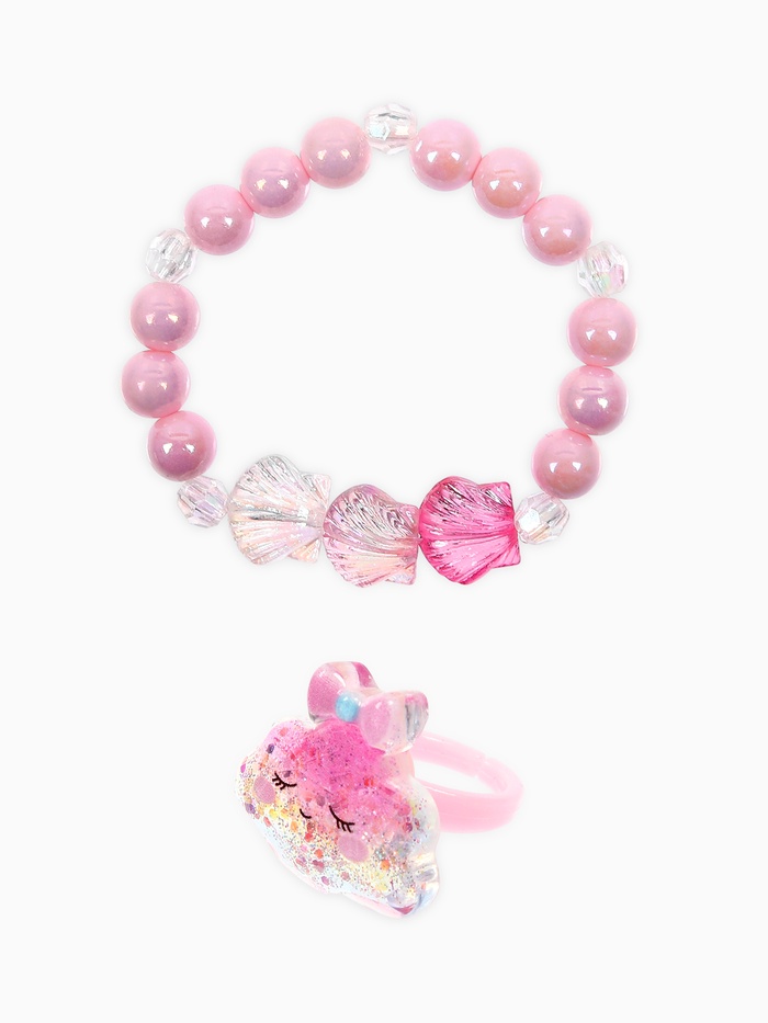 Набор детских украшений «Выбражулька. Ракушка», 2 предмета: кольцо безразмерное, браслет 6 см, розовый - Фото 1