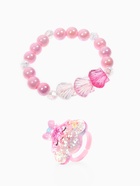 Набор детских украшений «Выбражулька. Ракушка», 2 предмета: кольцо безразмерное, браслет 6 см, розовый (комплект 2 шт) - фото 68179031