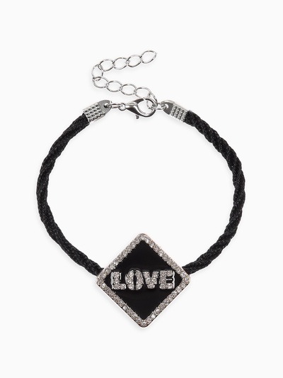 Браслет на шнурке Love, стразы, L=18 см, чёрный