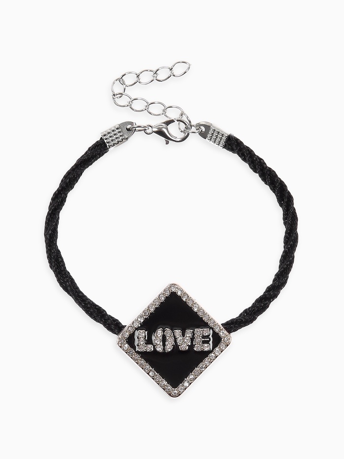 Браслет на шнурке Love, стразы, L=18 см, чёрный - Фото 1