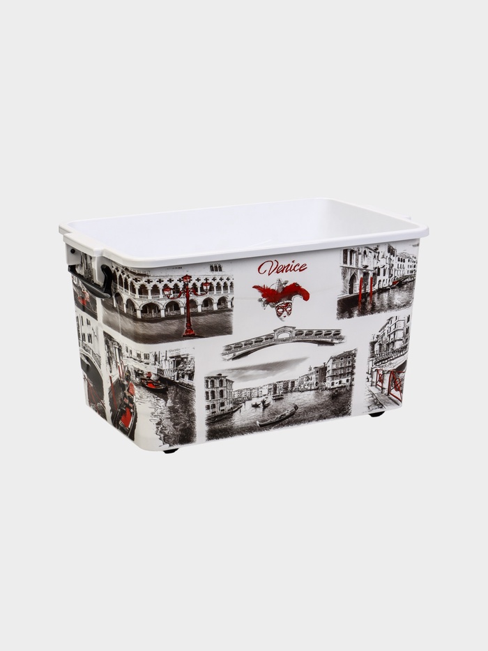 УЦЕНКА Контейнер для хранения с крышкой «Венеция», 35 л, 50×31×28 см, на колёсах, прямоугольный, белый - Фото 1