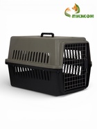 Переноска для животных, 64×45×45 см, с металлической дверью, пластик, серая, чёрная 10807907