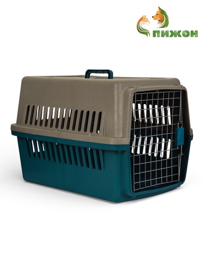 Переноска для животных, 64×45×45 с, с металлической дверью, синяя, серая