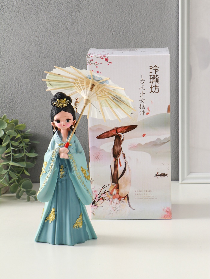 Фигура полистоун «Девочка в кимоно с зонтиком», голубой, 12×13.8×25 см