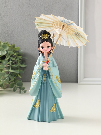 Фигура полистоун «Девочка в кимоно с зонтиком», голубой, 12×13.8×25 см