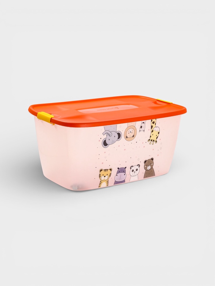 УЦЕНКА Контейнер для хранения с крышкой детский на колёсиках «Зверята», 46 л, 60×40×29 см, дефект колеса, МИКС - Фото 1