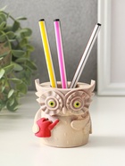Карандашница сувенирная «Сова с лейкой», 8×8 см, гипс, слоновая кость - фото 68179427