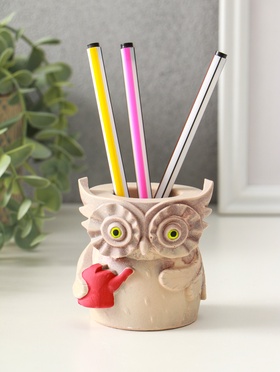 Карандашница сувенирная «Сова с лейкой», 8×8 см, гипс, слоновая кость