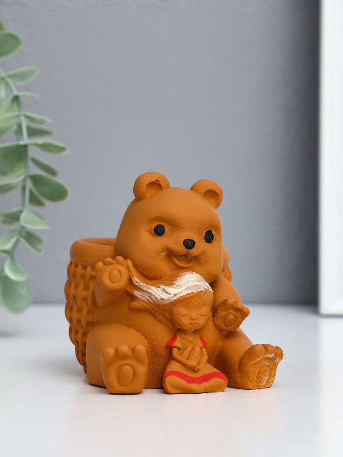 Подставка для мелочей «Медведь с корзинкой», 9×10×8 см, гипс, коричневый